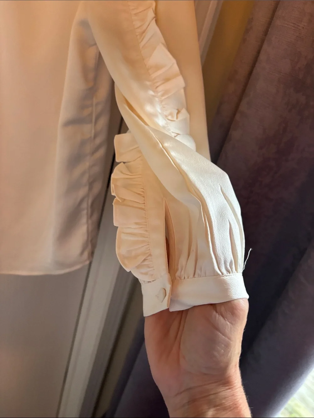J. Crew Cream Ruffle-Trim Long Sleeve Blouse